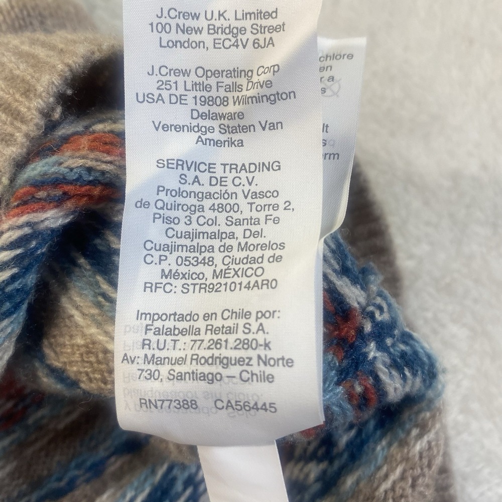 J Crew Mens L Striped Lambs Wool Sweater Beige Blue Orange Academia Dad - Picture 7 of 8